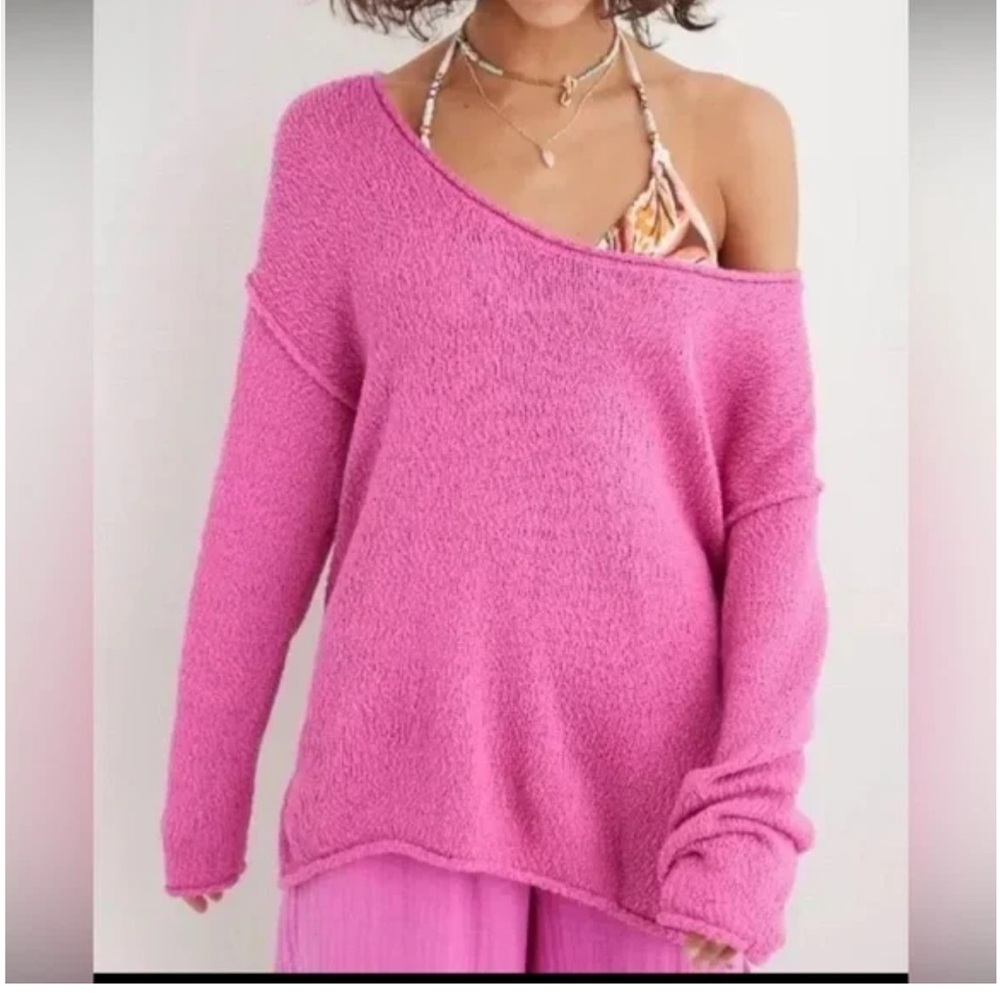 Aerie Vibrant Pink Off-Shoulder Sweater